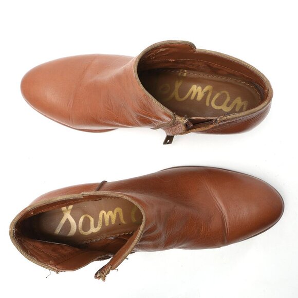 Sam Edelman Betty Ankle Bootie Western Boots Brown Tan Side Zipper Stacked Heel - Picture 4 of 10